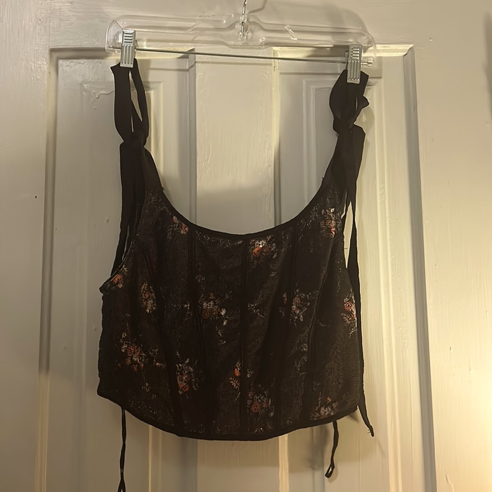 Free People Black Floral Corset Top